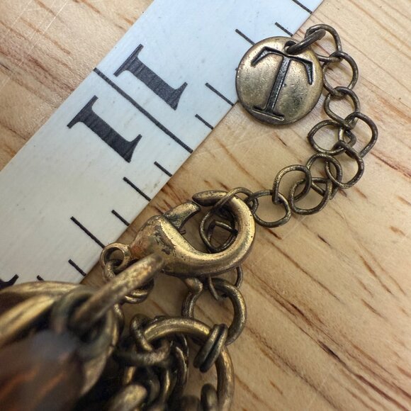 Multi-Strand Bronze Chain & Amber Beaded Statement Necklace By Talbots - Picture 8 of 9